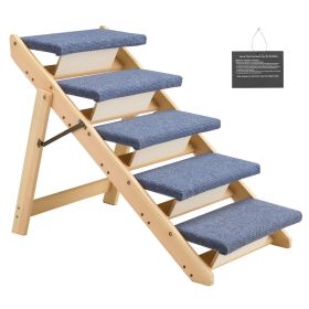 Wooden 5-Step Pet Stairs, Foldable Dog Steps for Beds, Sofas, and Cars, 110lbs Capacity, Durable and Stable Design for Small to Large Pets