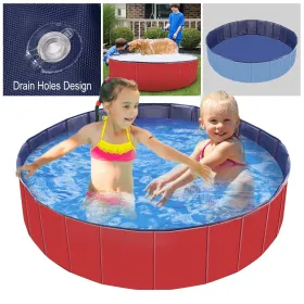 Foldable Pet Swimming Pool (Color: Red)